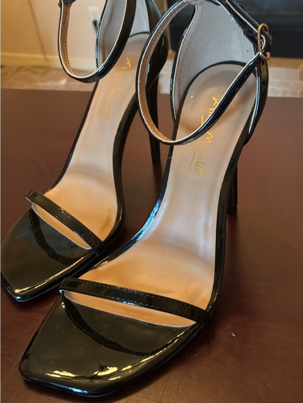 New Black Patent Ankle-Strap Stiletto Sandals - Women